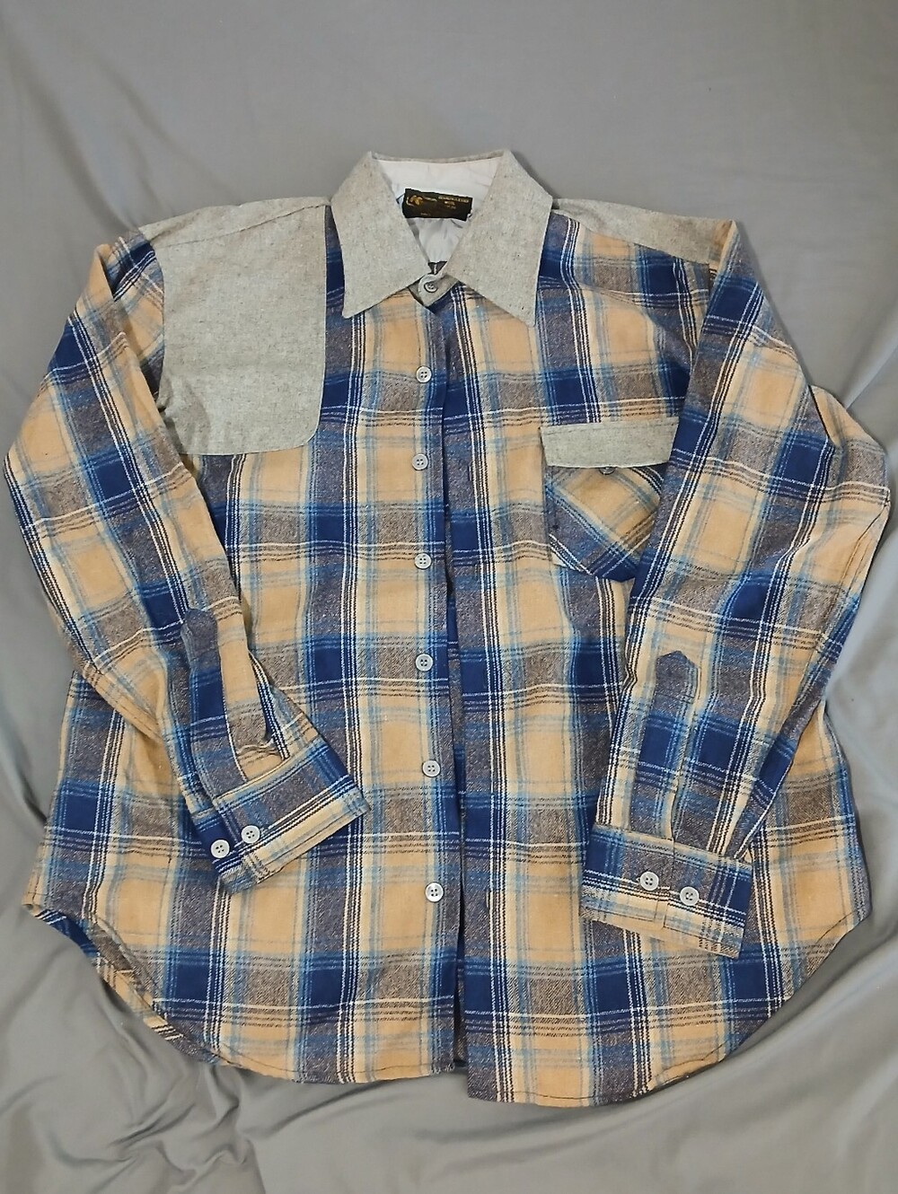 Vintage Wool Button Up with Blue & Yellow Plaid